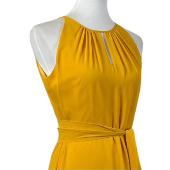 Tahari Petite Midi Dress Keyhole Halter Neck High Low Hem Yellow Women’s Size 6P - Picture 8 of 14